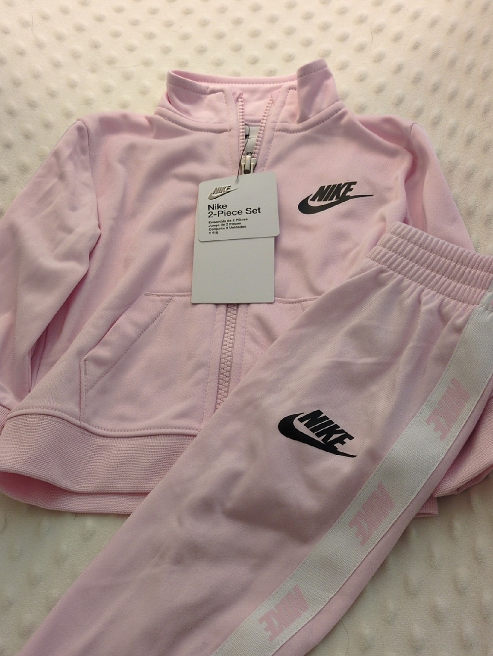 Nike Light Pink Girls' 2-Piece Track Set with Black Swoosh, 12 NWT